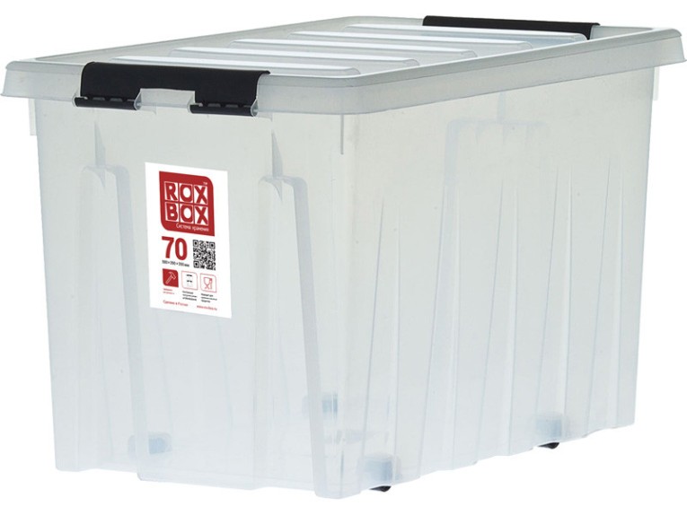 Контейнер Rox Box Original 70 (580х390х350 мм с крышкой и клипсами, на роликах, прозрачный) купить в Ростове-на-Дону