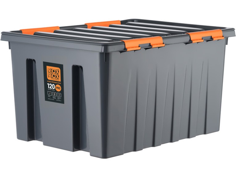 Контейнер особопрочный Rox Box PRO 120 (740х565х400 мм с крышкой и клипсами, на роликах, антрацит) купить в Ростове-на-Дону